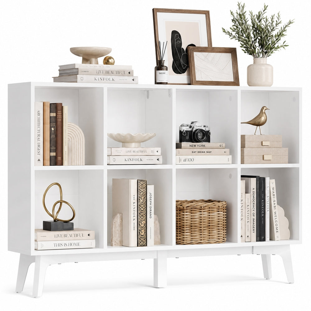 VASAGLE Mid-Century Modern 8-Cube Bookshelf – Cloud White – 9.4''D x 47.1''W x 30.3''H