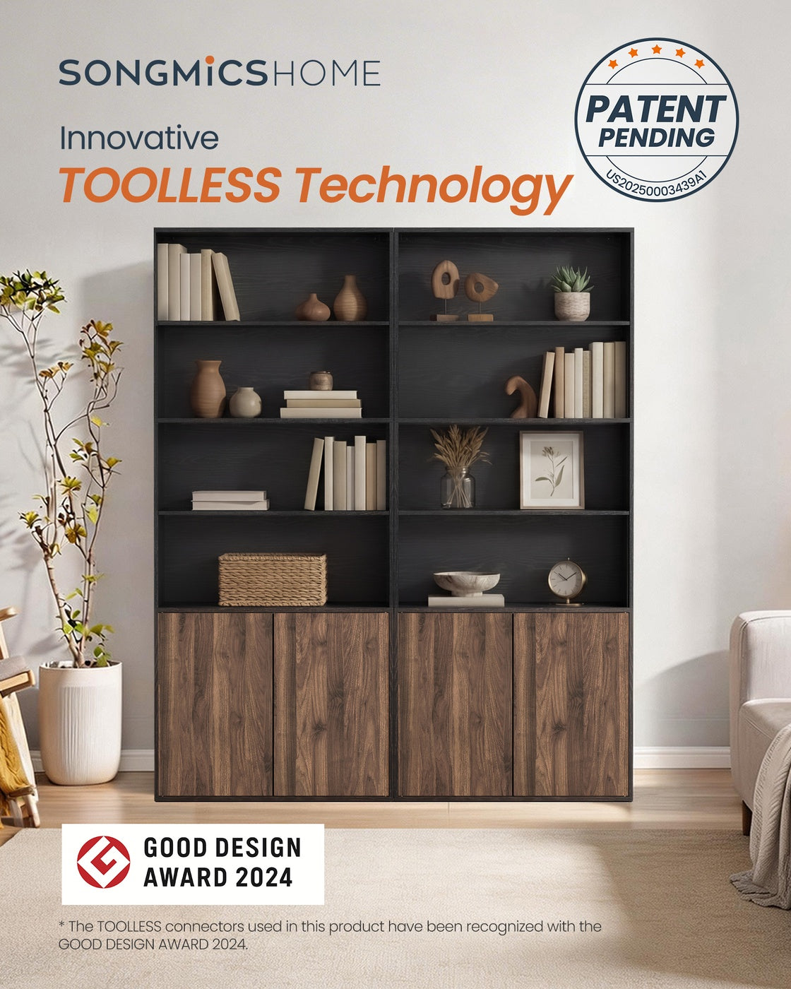 SONGMICS HOME Book Shelf, Superfast Toolless Assembly