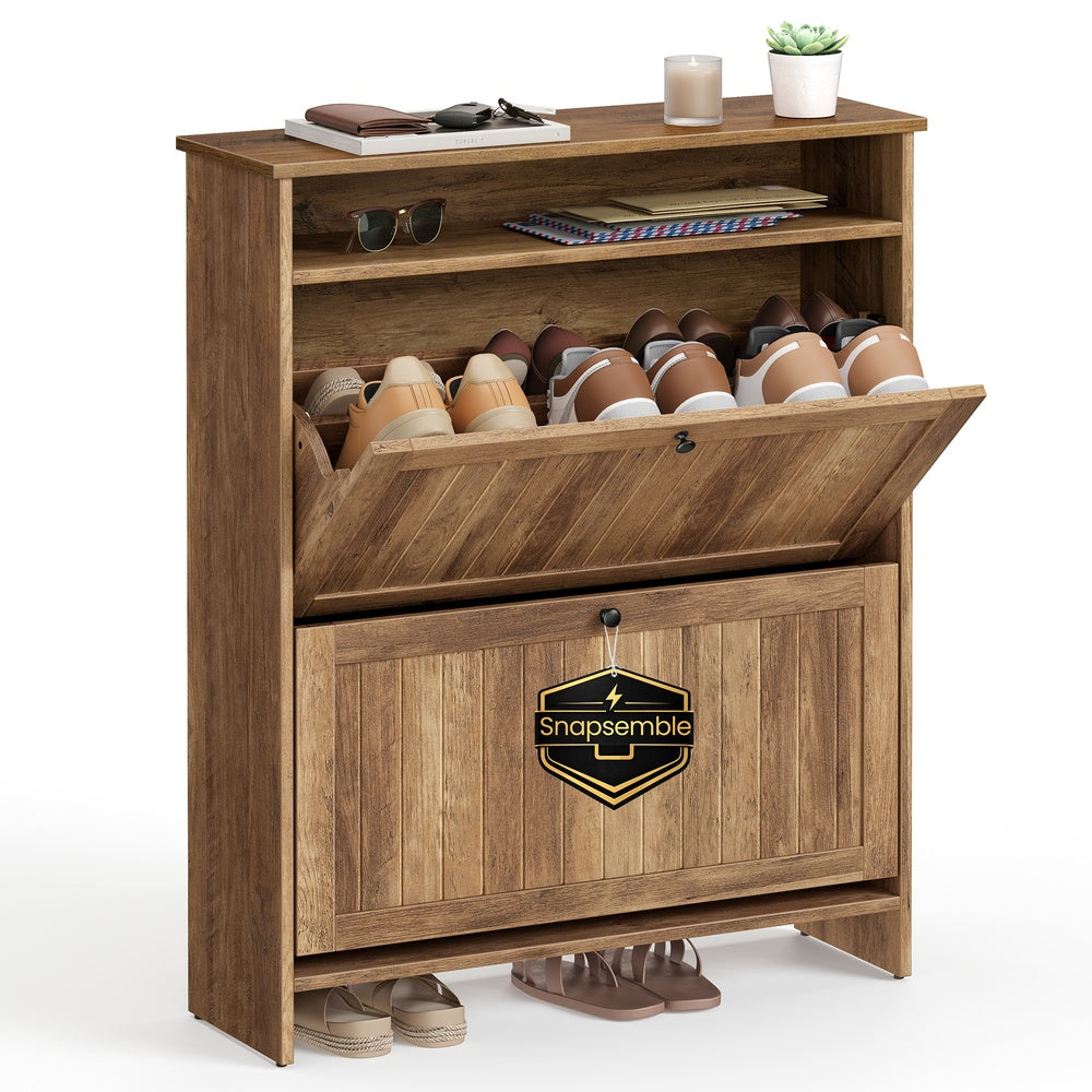 SONGMICS HOME Shoe Cabinet with 2 Flip Drawers Honey Brown