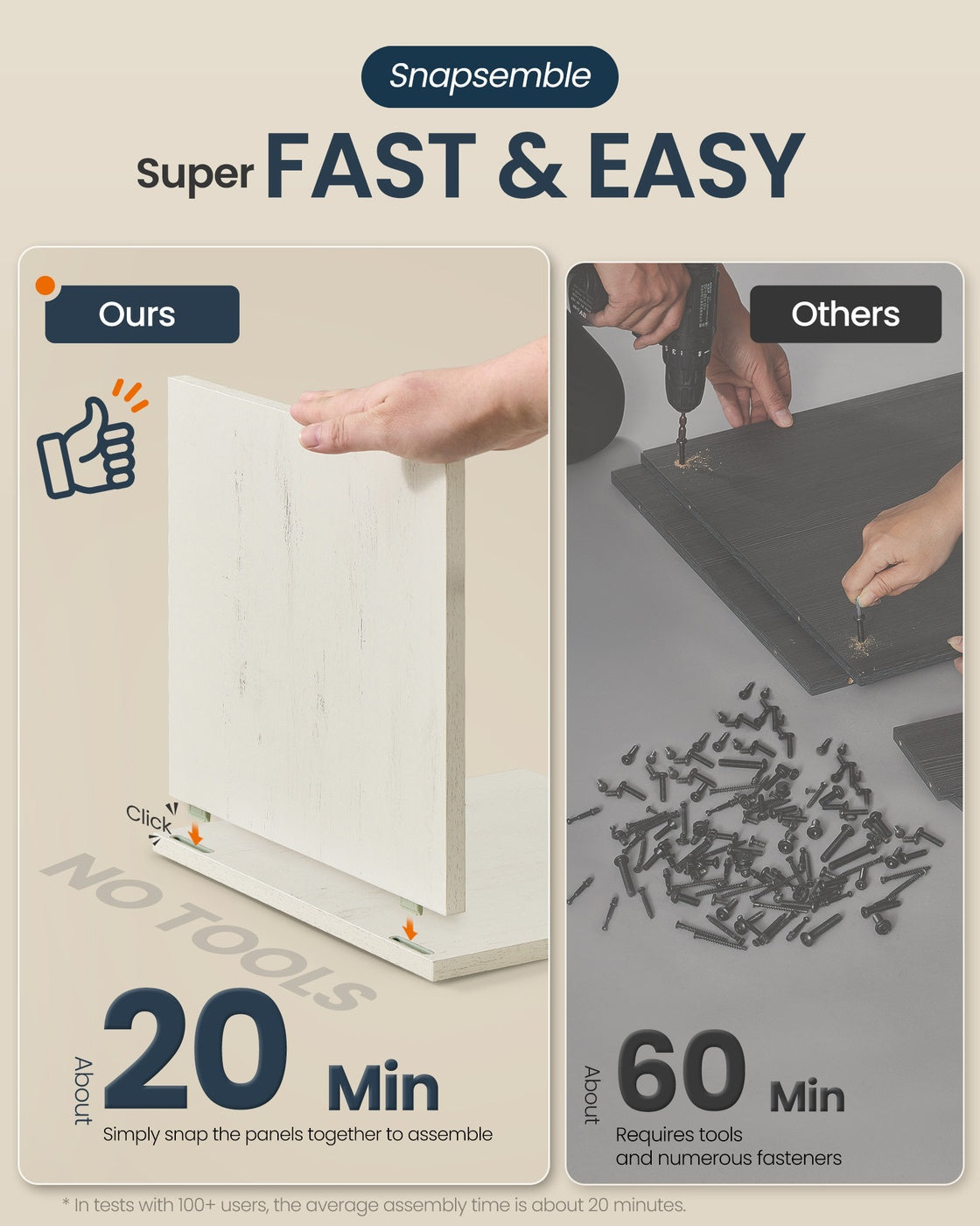 SONGMICS HOME Shoe Cabinet, Snapsemble Superfast Assembly – Cloud White and Warm Brown