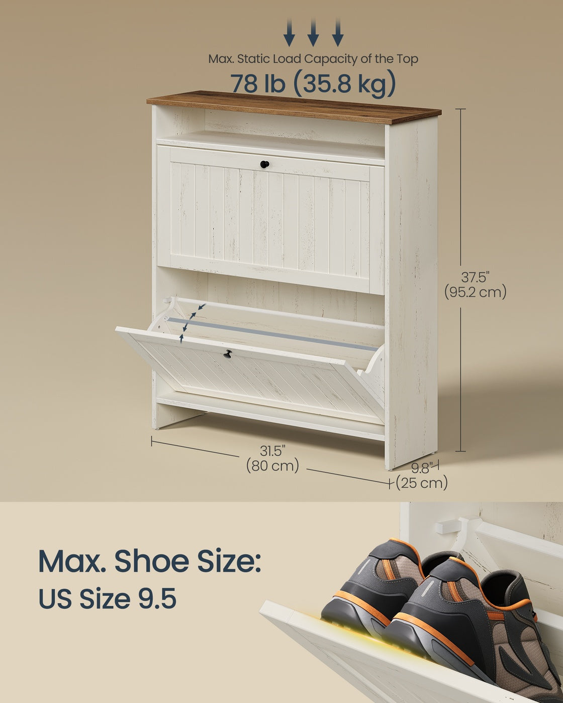 SONGMICS HOME Shoe Cabinet, Snapsemble Superfast Assembly – Cloud White and Warm Brown