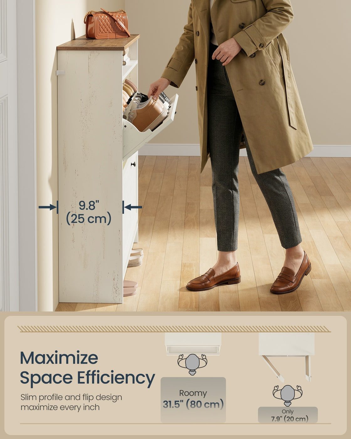 SONGMICS HOME Shoe Cabinet, Snapsemble Superfast Assembly – Cloud White and Warm Brown