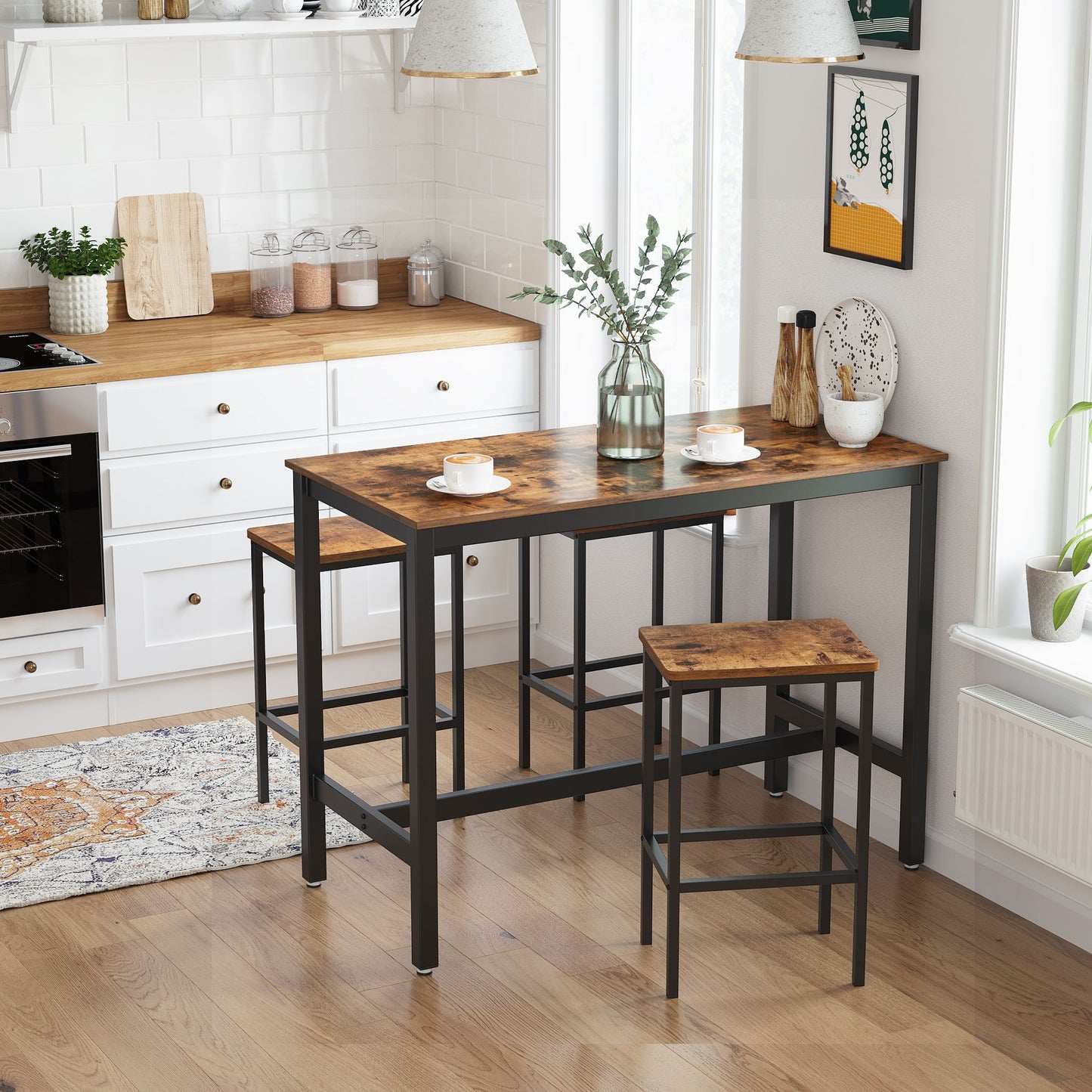 VASAGLE Set of 4 Bar Stools Bundle, 25.6 Inches Tall, Rustic Brown