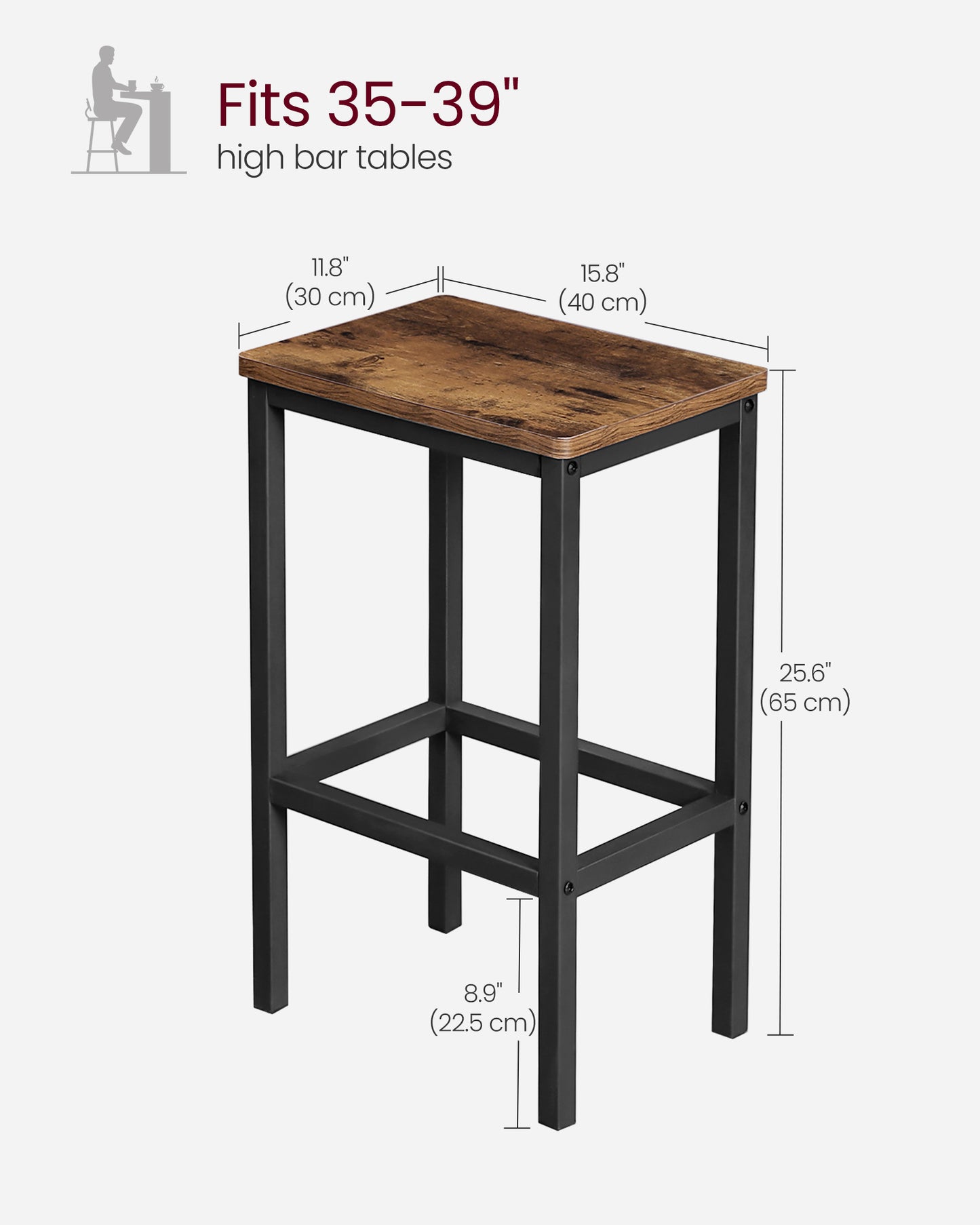 VASAGLE Set of 4 Bar Stools Bundle, 25.6 Inches Tall, Rustic Brown