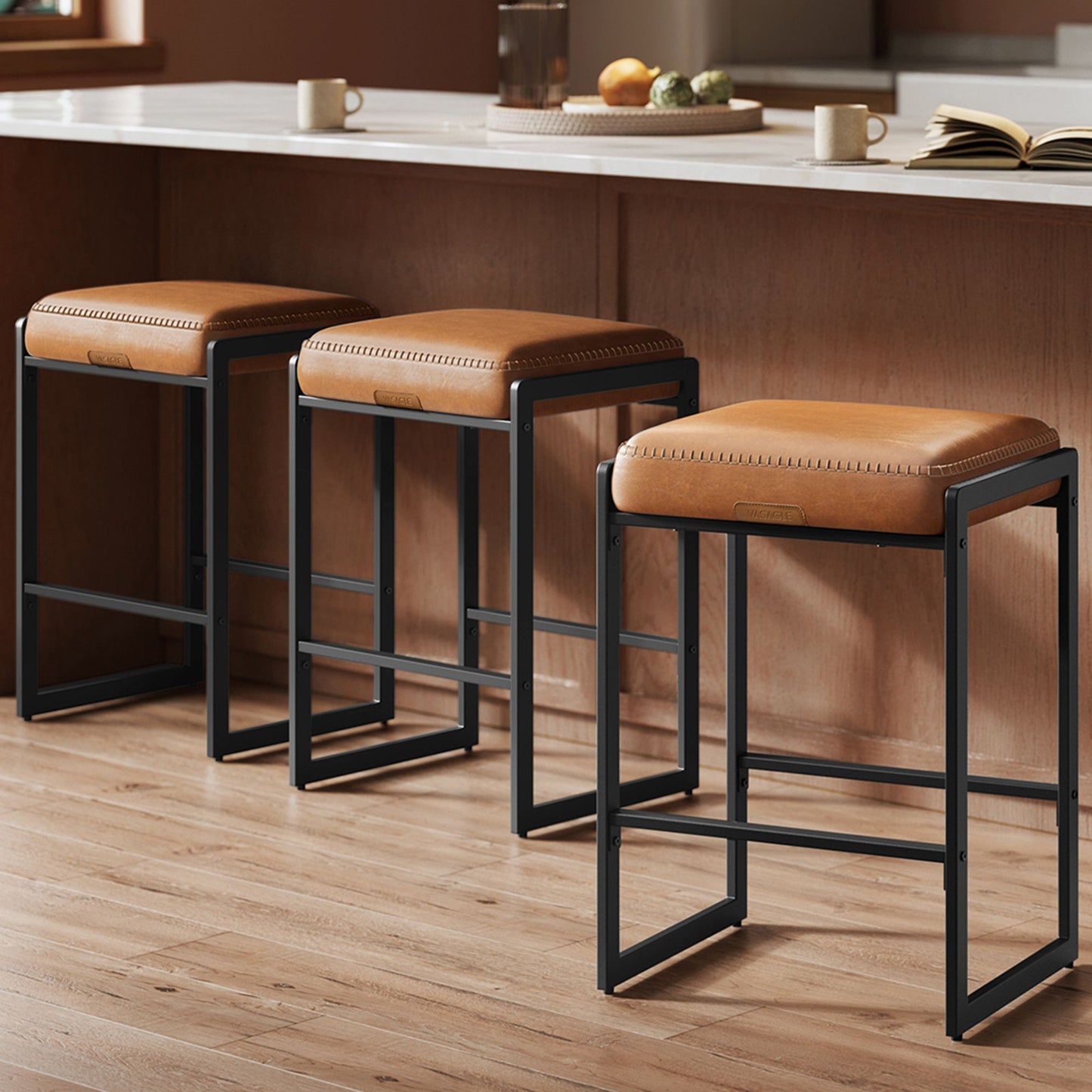 VASAGLE Ekho Collection Bar Stools Set of 3, Caramel Brown