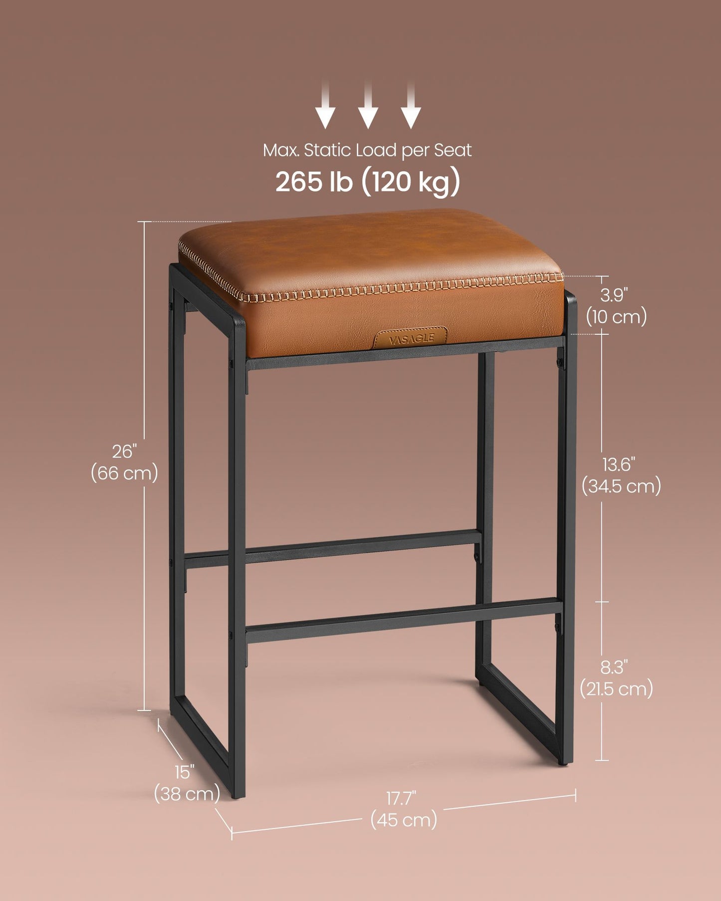 VASAGLE Ekho Collection Bar Stools Set of 3, Caramel Brown