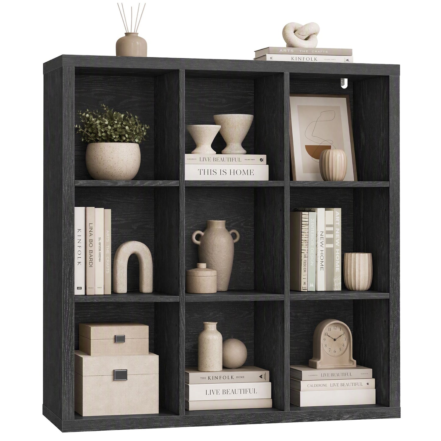 VASAGLE 9-Cube Bookshelf, Adjustable Storage Shelf Modern Display Cabinet for Living Room Storage – Ebony Black