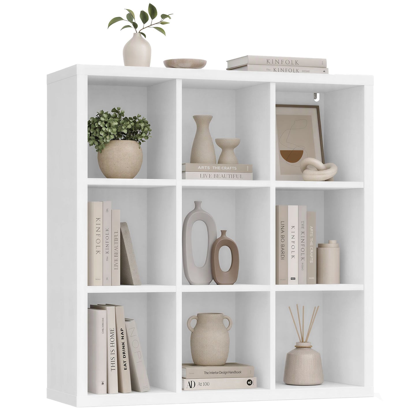 VASAGLE 9-Cube Bookshelf, Adjustable Storage Shelf Modern Display Cabinet for Living Room Storage – Cloud White