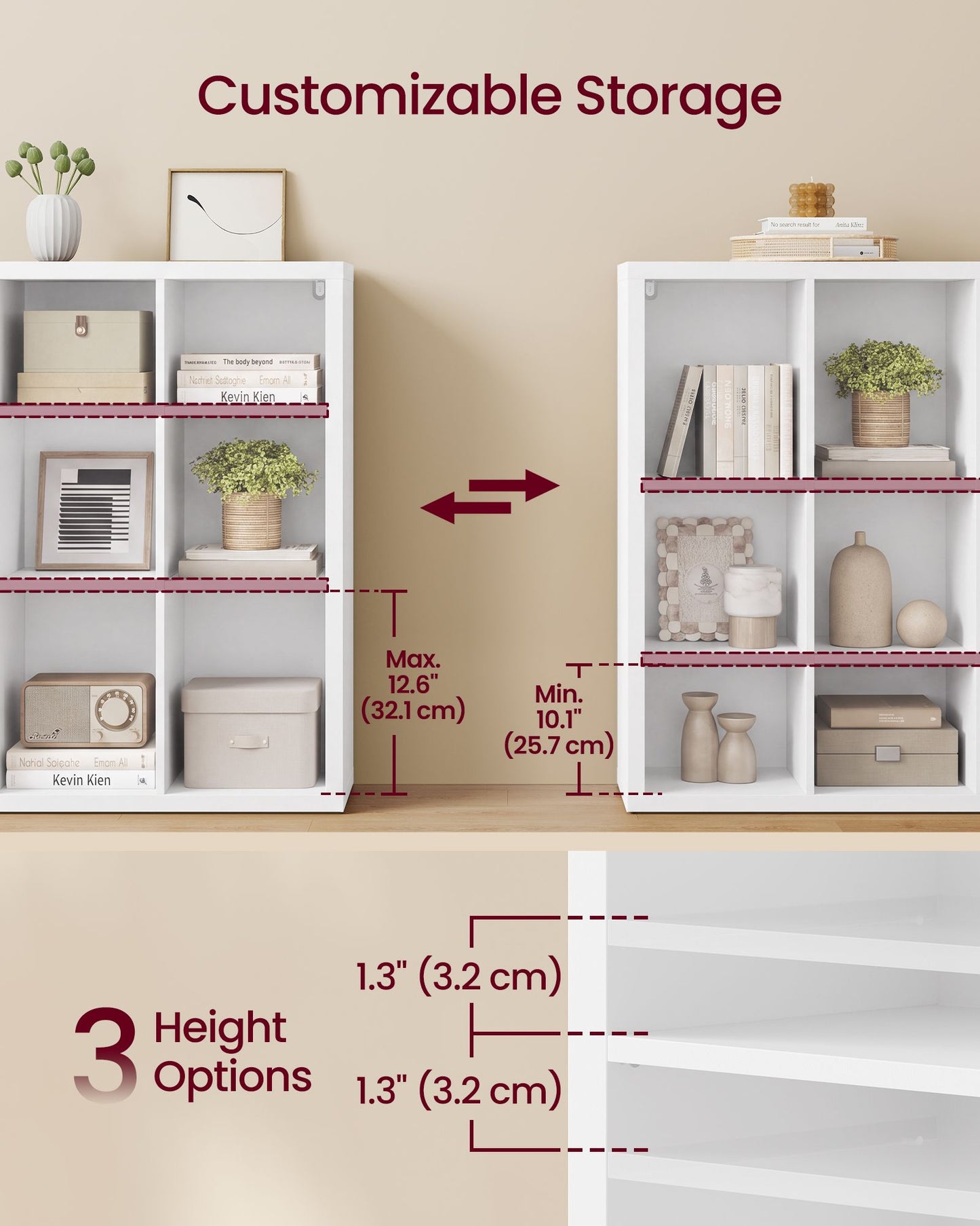 VASAGLE 9-Cube Bookshelf, Adjustable Storage Shelf Modern Display Cabinet for Living Room Storage – Cloud White