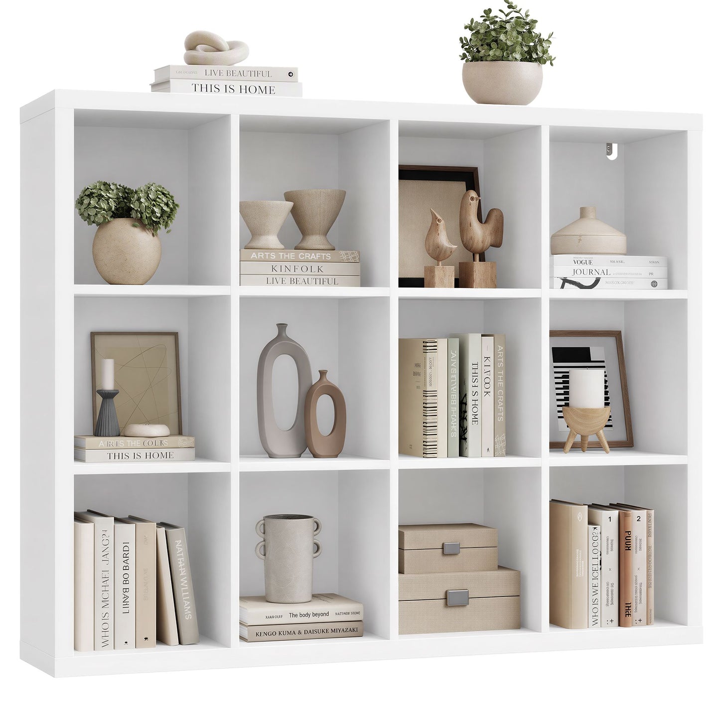 VASAGLE 12-Cube Bookshelf, Adjustable Storage Shelf Modern Display Cabinet for Living Room Storage – Cloud White