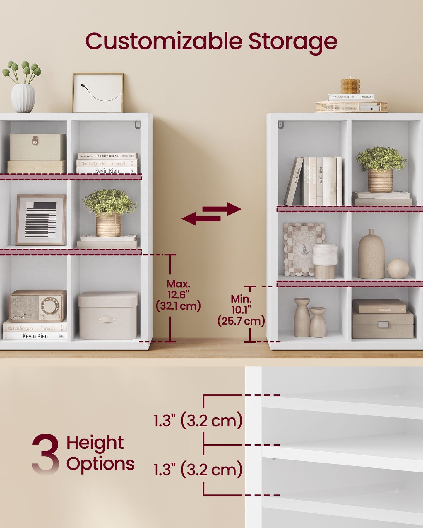VASAGLE 12-Cube Bookshelf, Adjustable Storage Shelf Modern Display Cabinet for Living Room Storage – Cloud White