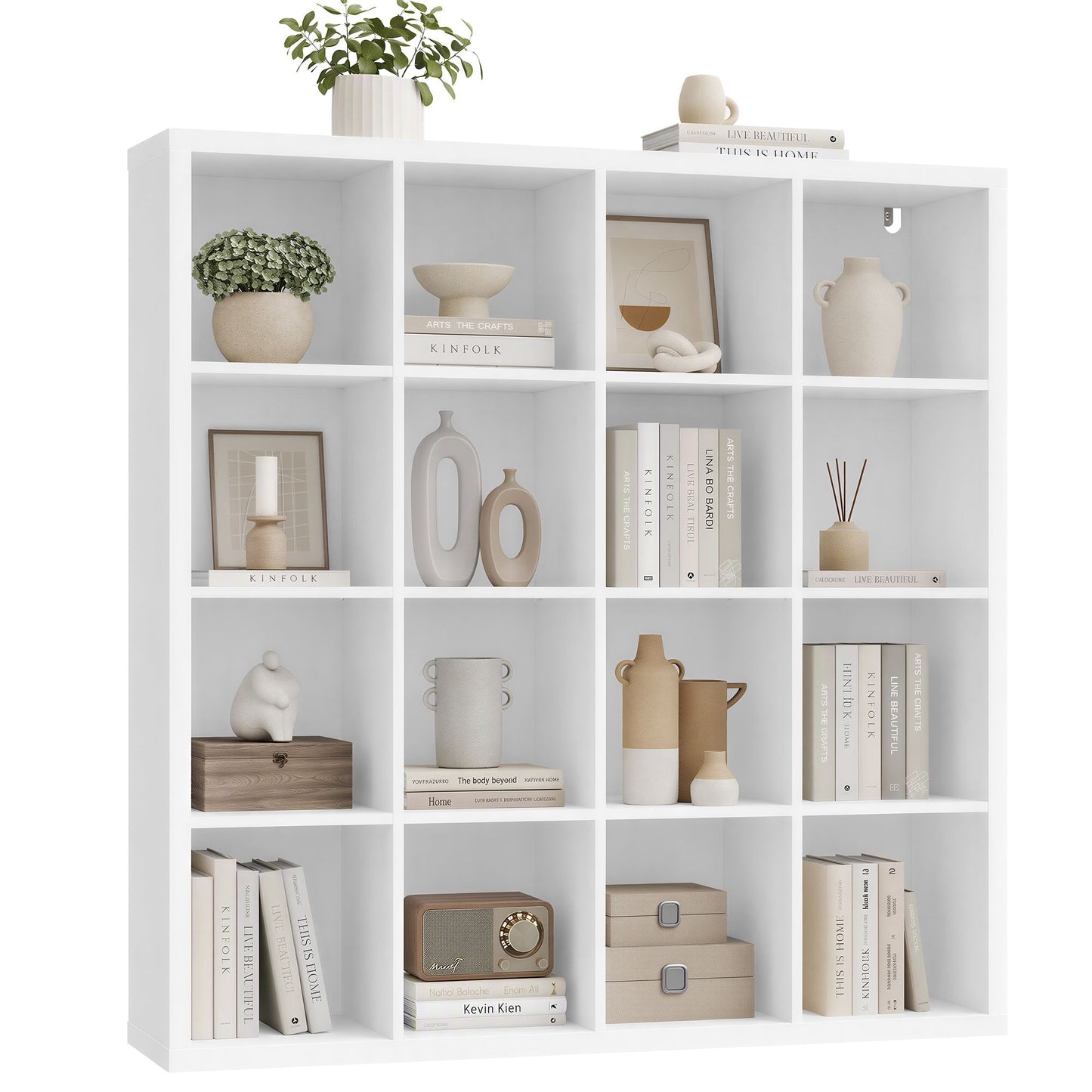 VASAGLE 16-Cube Bookshelf, Adjustable Storage Shelf Modern Display Cabinet for Living Room Storage – Cloud White