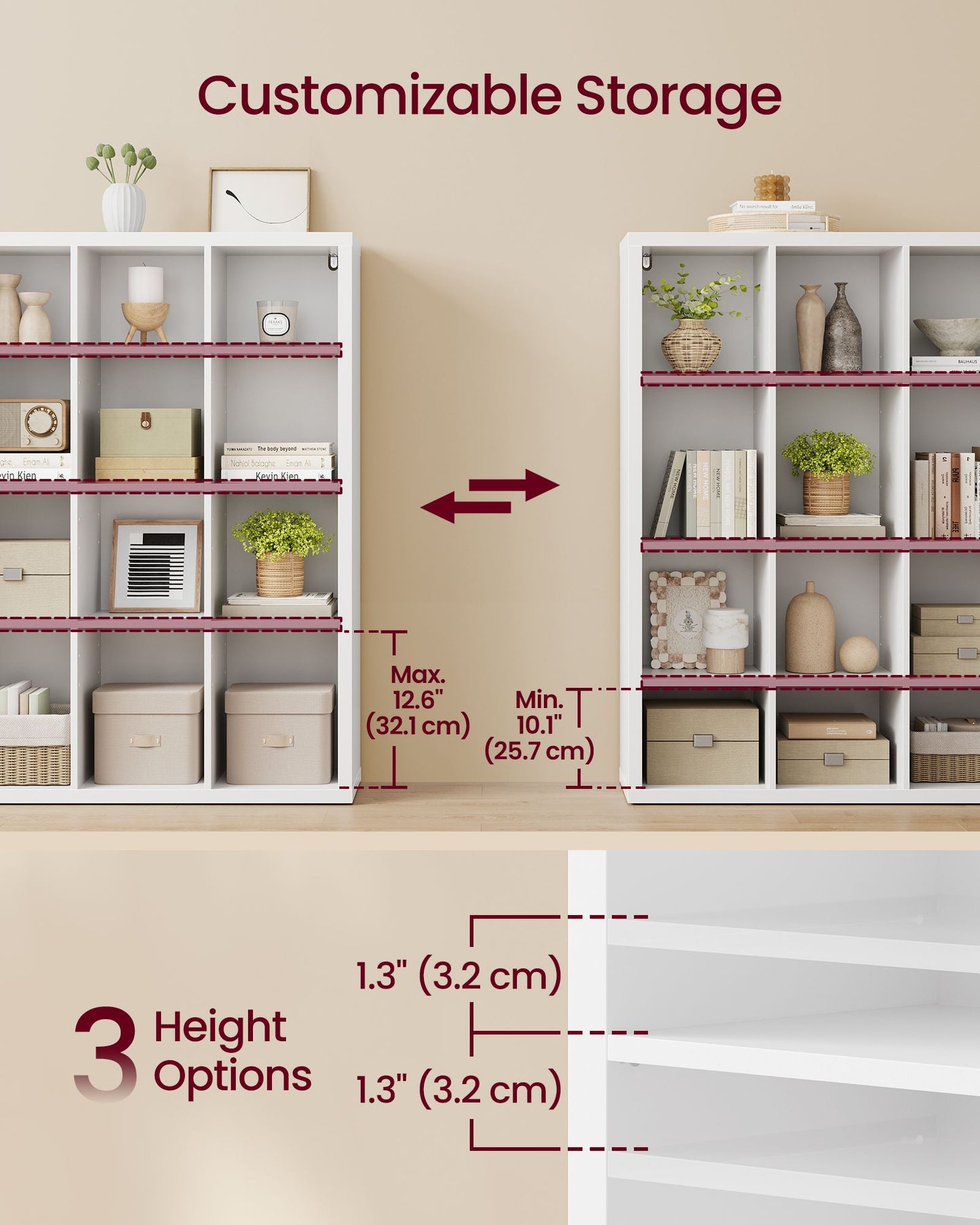 VASAGLE 16-Cube Bookshelf, Adjustable Storage Shelf Modern Display Cabinet for Living Room Storage – Cloud White