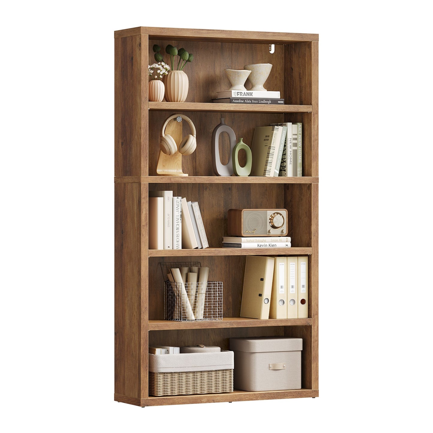 VASAGLE 5-Tier Bookshelf, Minimalist Bookcase with Adjustable Shelves Room Storage – Honey Brown