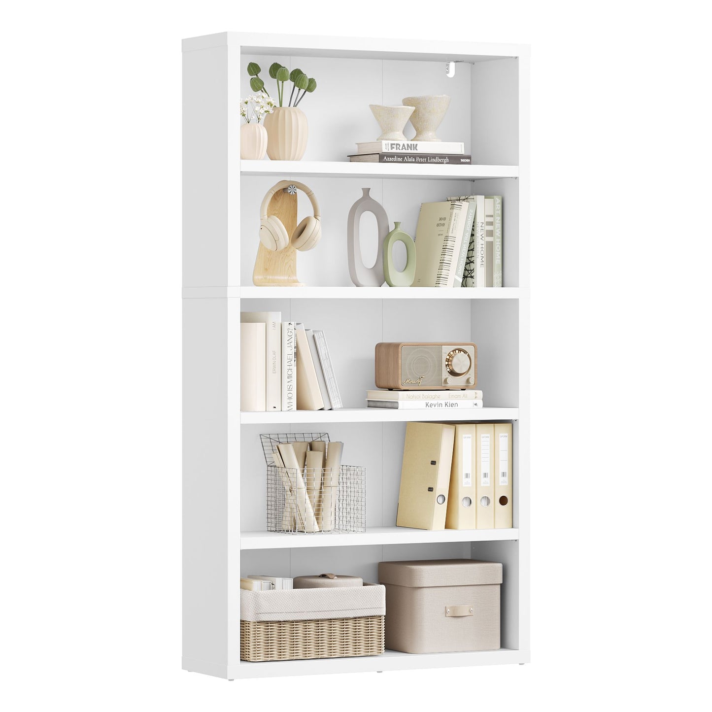 VASAGLE 5-Tier Bookshelf, Minimalist Bookcase with Adjustable Shelves Room Storage – Cloud White