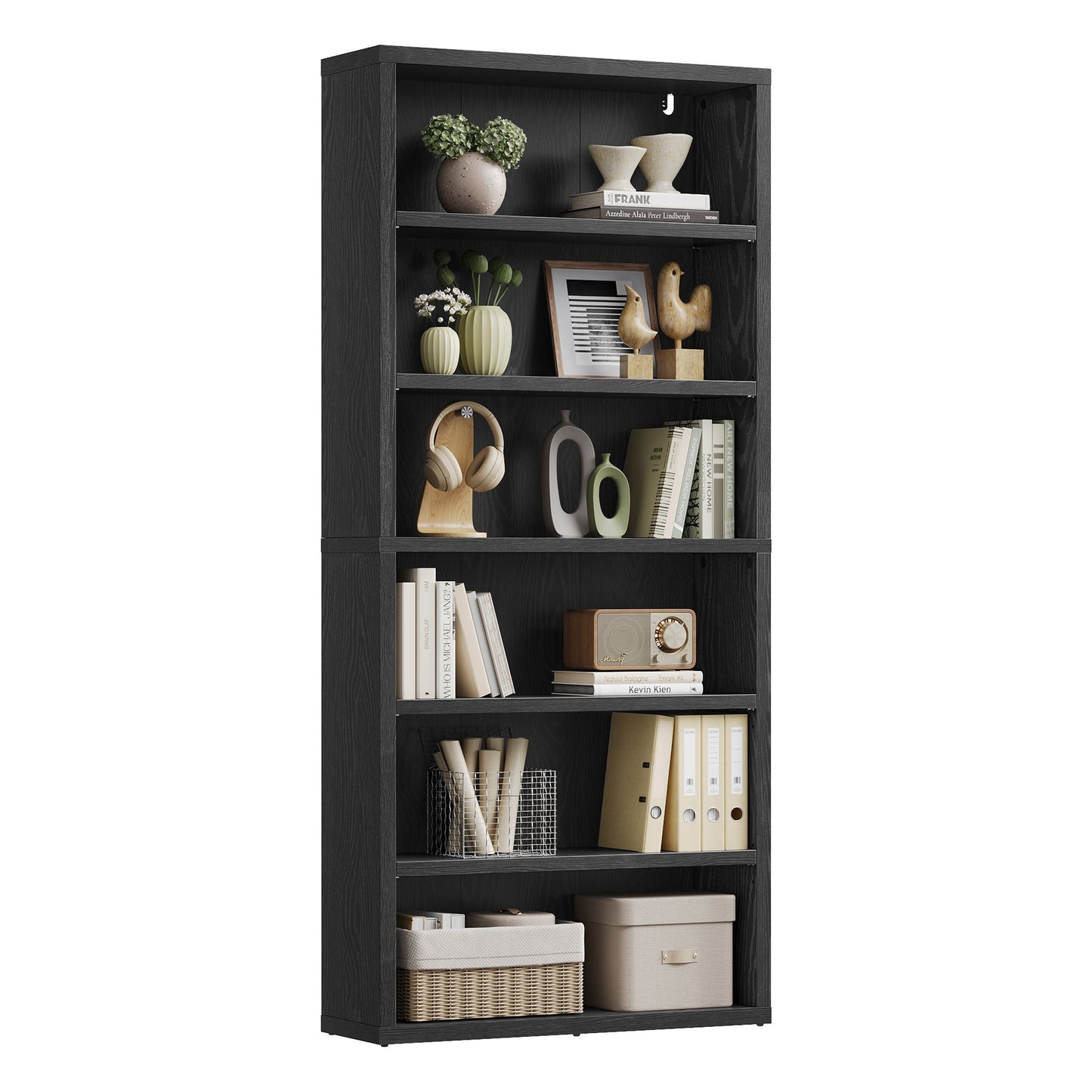VASAGLE 6-Tier Bookshelf, Minimalist Bookcase with Adjustable Shelves Room Storage – Ebony Black