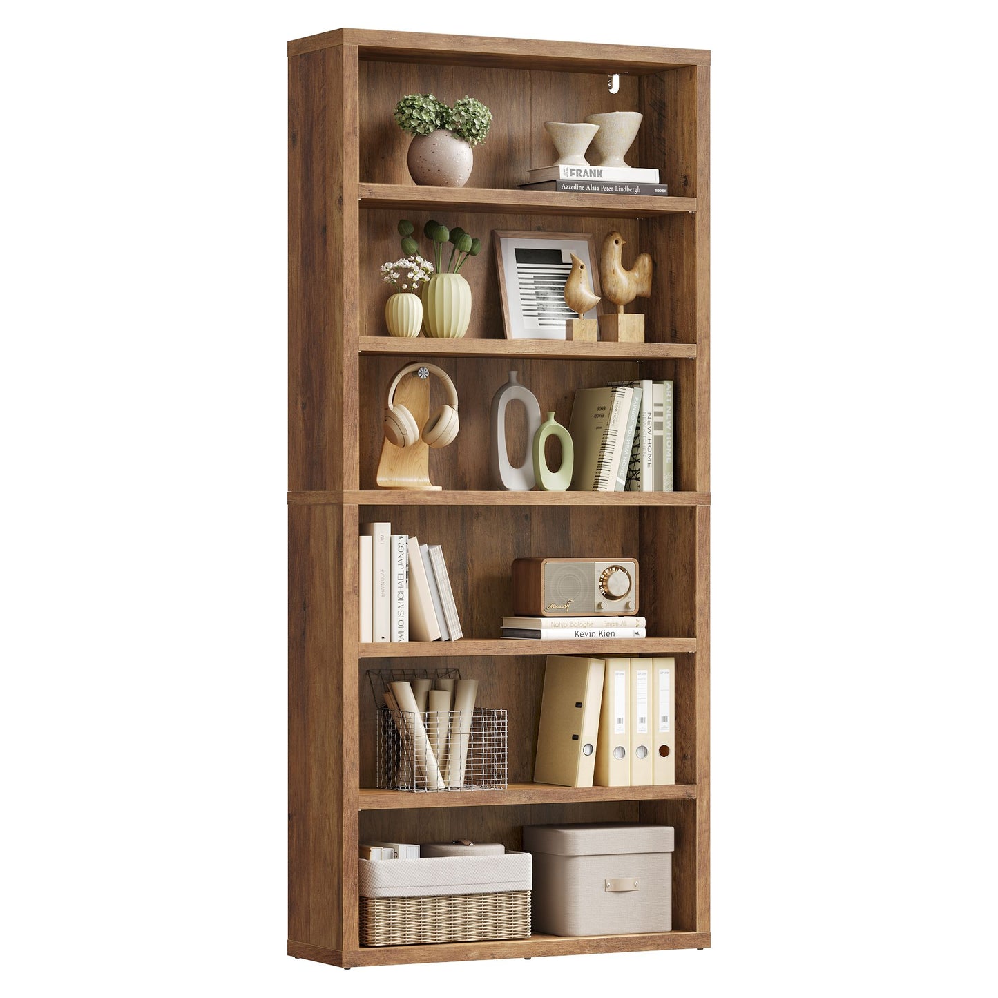 VASAGLE 6-Tier Bookshelf, Minimalist Bookcase with Adjustable Shelves Room Storage – Honey Brown