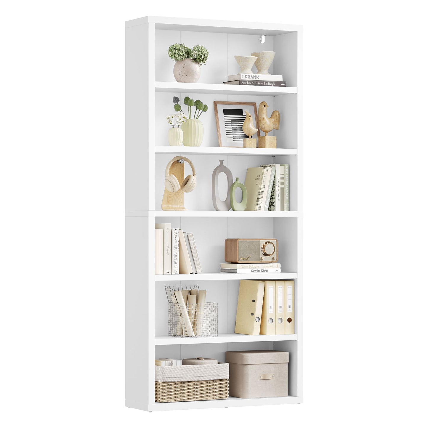 VASAGLE 6-Tier Bookshelf, Minimalist Bookcase with Adjustable Shelves Room Storage – Cloud White – 29.5 x 9.4 x 66.1 inch