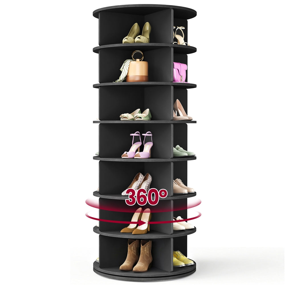 VASAGLE 7-Tier Rotating Shoe Rack Tower, Free Standing 360 Degree Spinning Shoe Organizer – Black