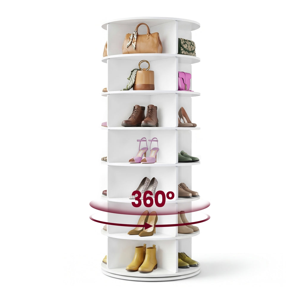 VASAGLE 7-Tier Rotating Shoe Rack Tower, Free Standing 360 Degree Spinning Shoe Organizer – White
