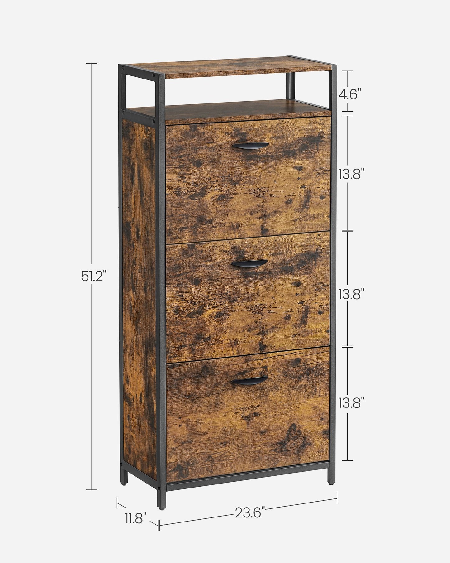 VASAGLE Shoe Cabinet with 3 Flip Drawers, Shoe Storage Cabinet, Asjustable and Removable Dividers – Rustic Brown, Black