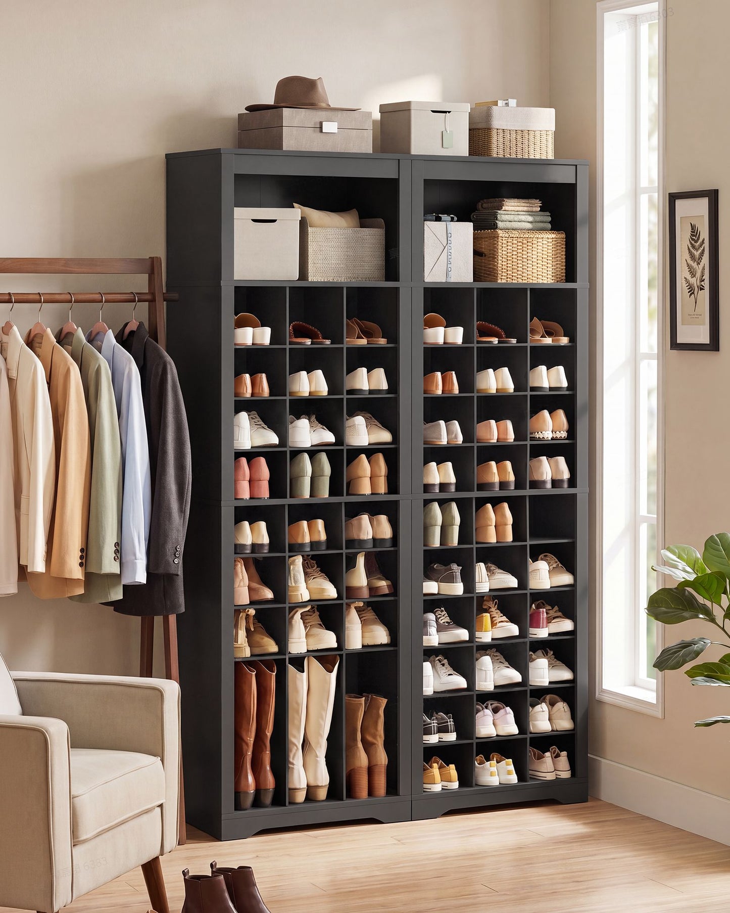 VASAGLE Tall Ten Tier Shoe Storage Cabinet Ink Black