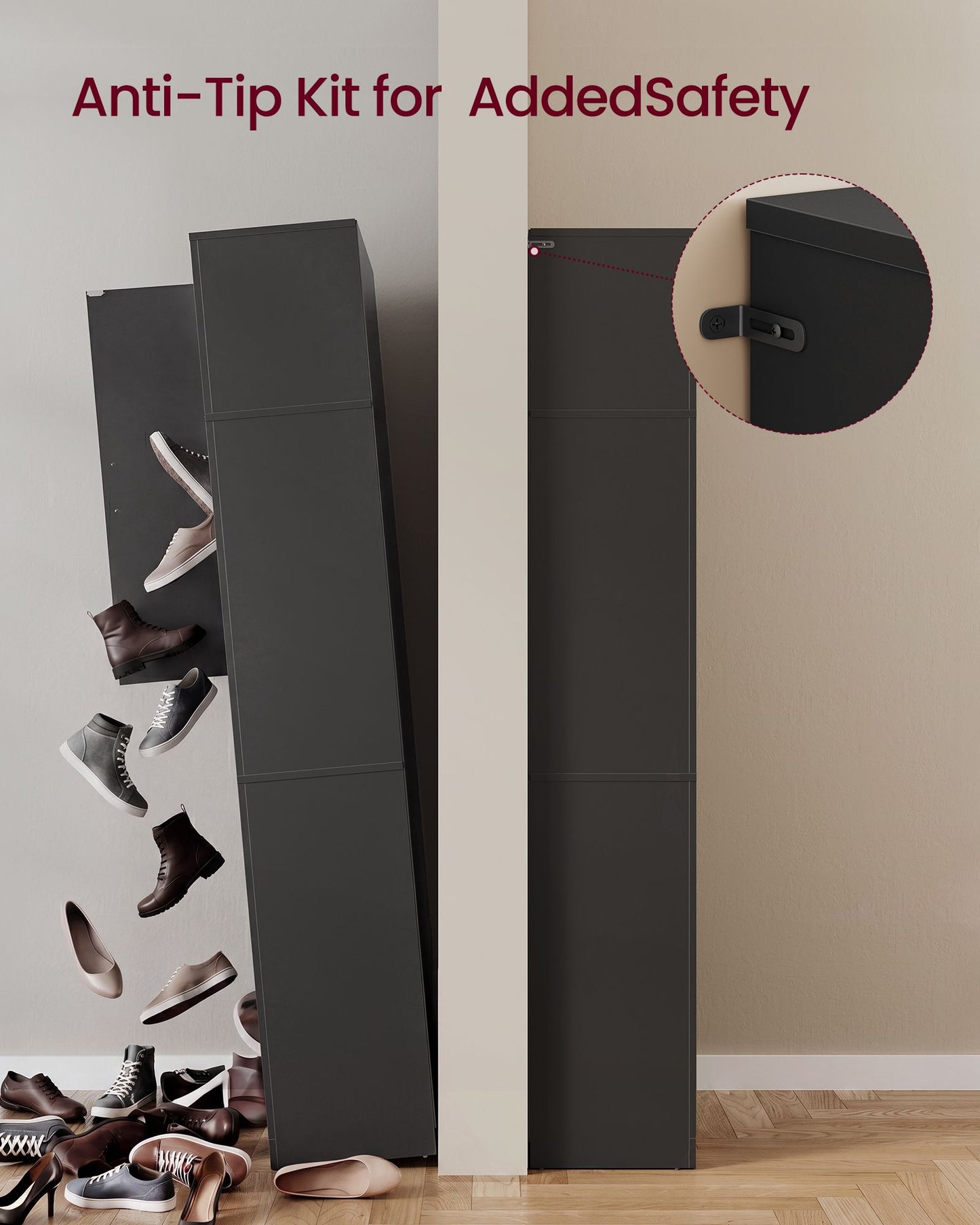 VASAGLE Tall Ten Tier Shoe Storage Cabinet Ink Black