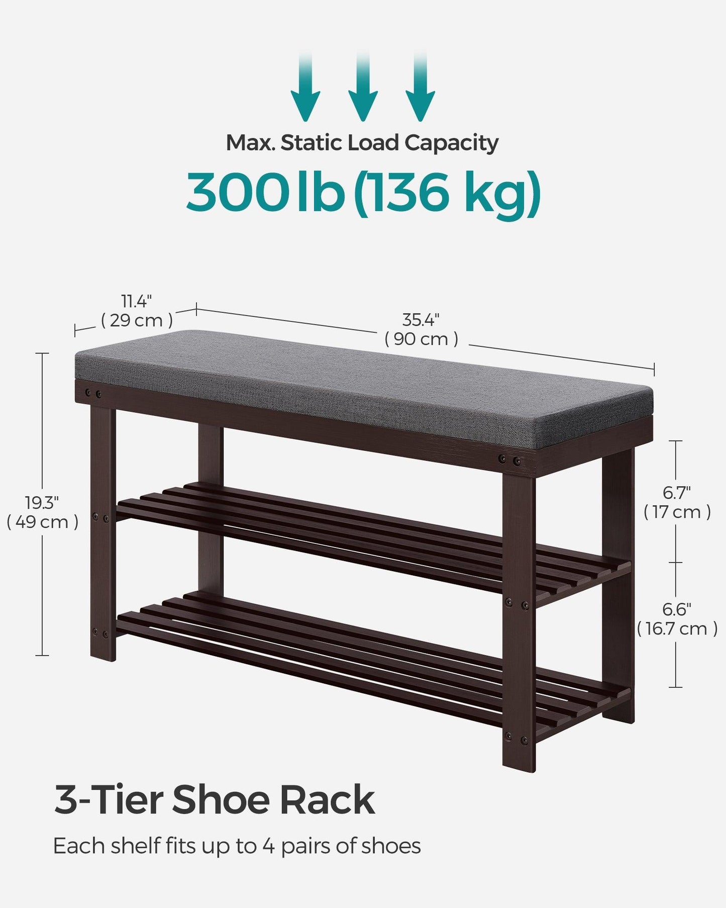 2-Tier Bamboo Shoe Bench Brown and Gray FredCo