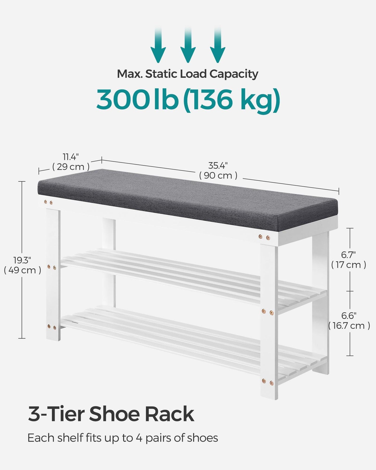 2-Tier Bamboo Shoe Bench White and Gray FredCo