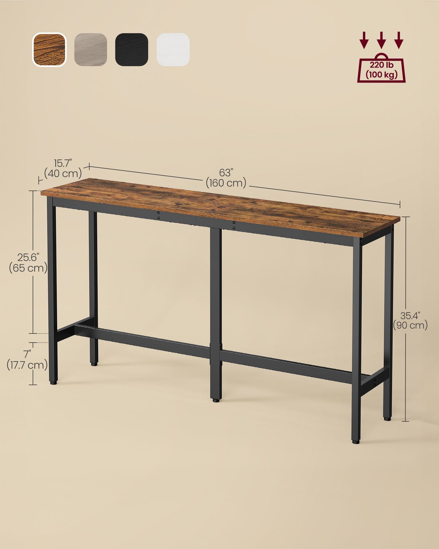 VASAGLE Bar Table, Kitchen Dining Table, High Top Pub Table – Rustic Brown, Ink Black