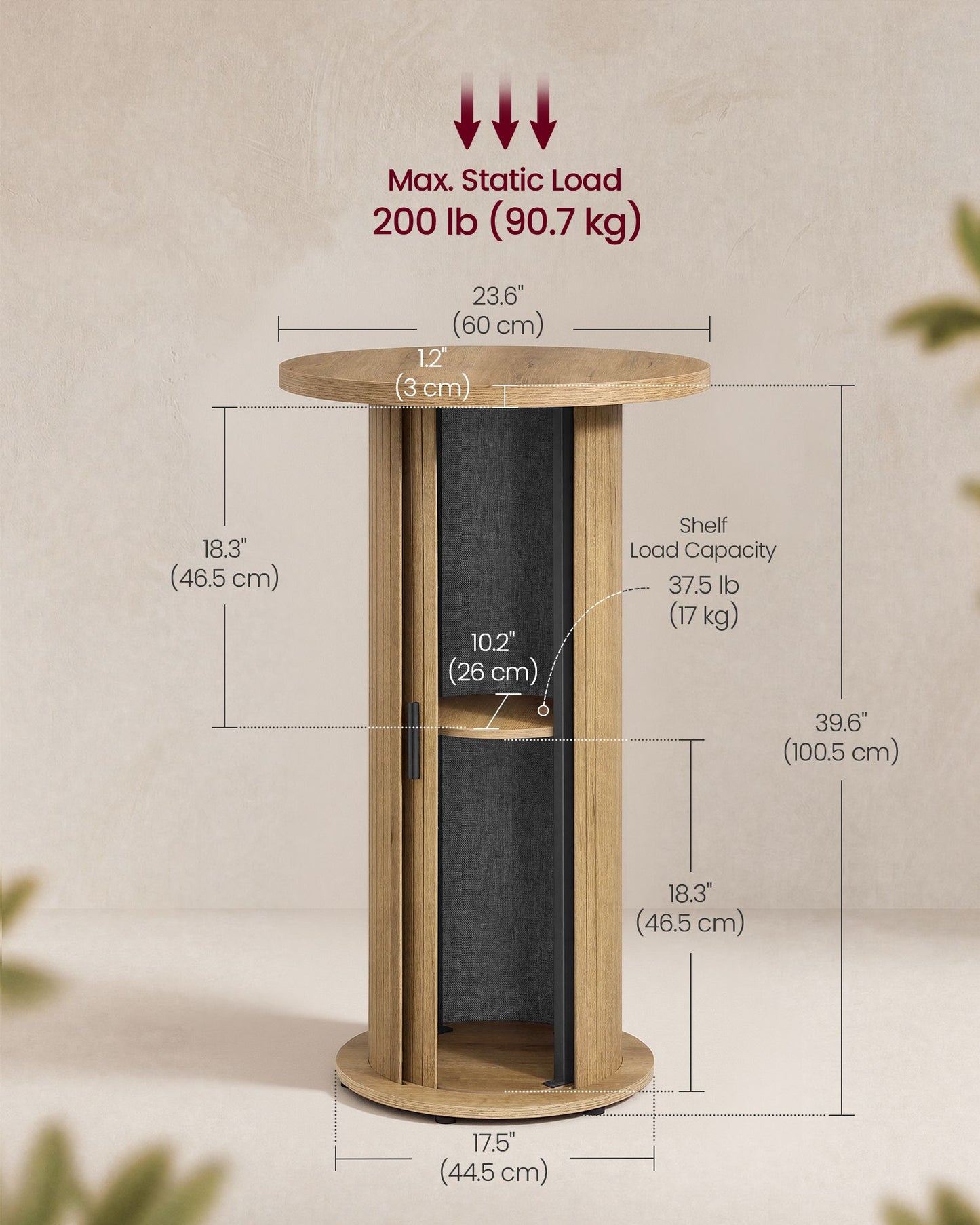 VASAGLE Round Bar Table, 39.6" H Wood Bistro Pub Table with Storage Space 23.6" Coffee Bar Table – Natural Brown and Matte Black