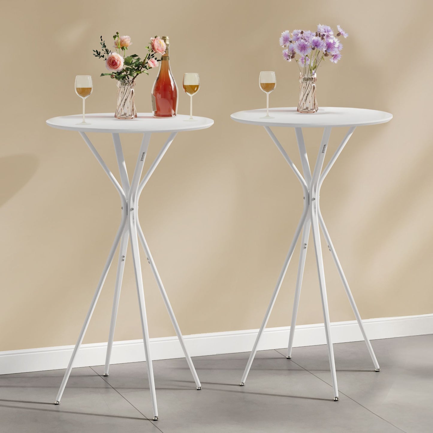 VASAGLE Bar Tables Set of 2, Round Cocktail High Top Pub Bistro Table for Events Party, White – Cloud White, Matte White