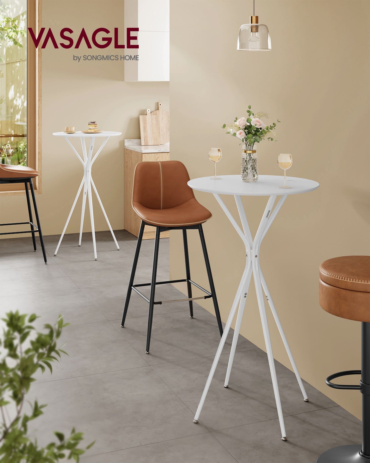 VASAGLE Bar Tables Set of 2, Round Cocktail High Top Pub Bistro Table for Events Party, White – Cloud White, Matte White