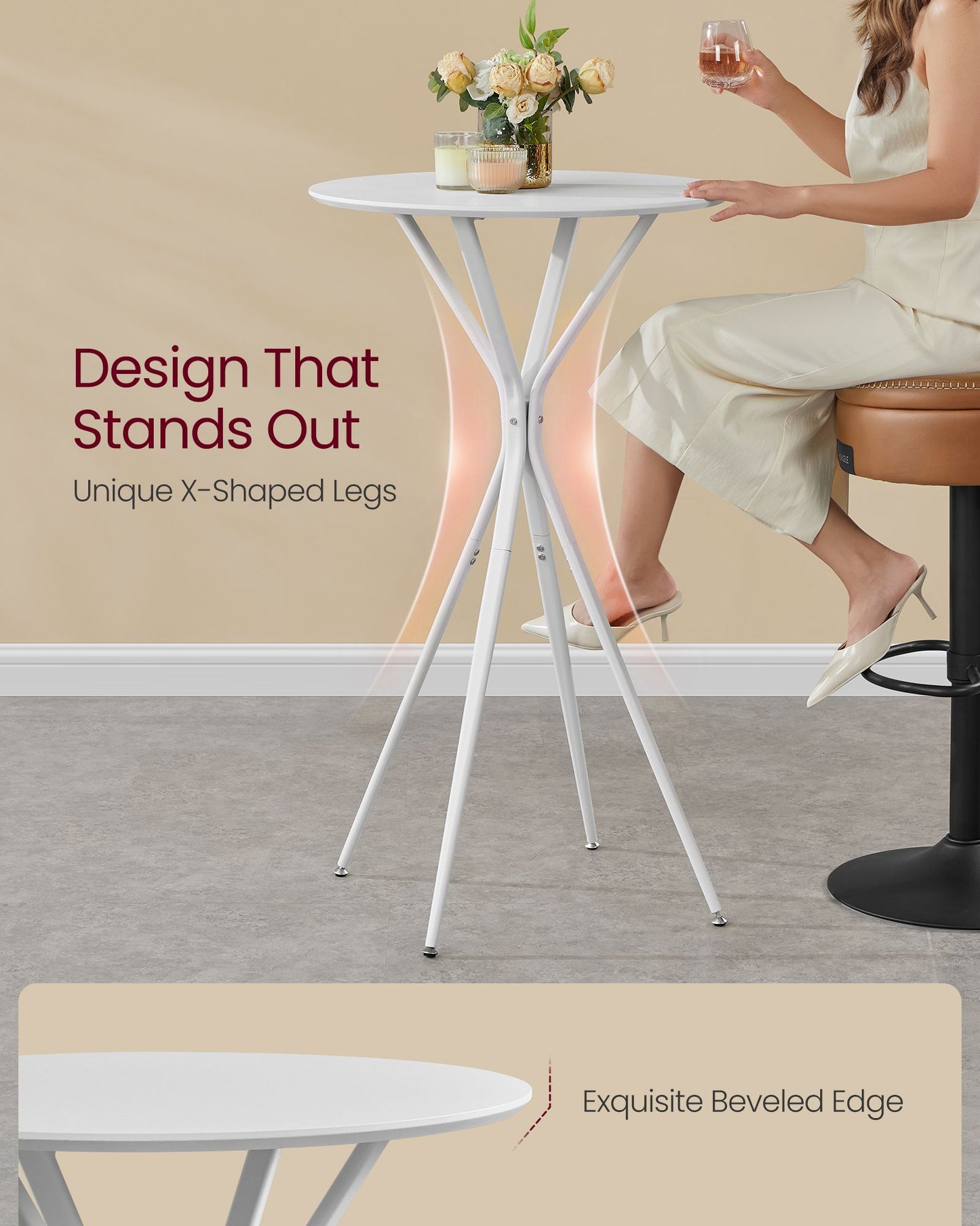 VASAGLE Bar Tables Set of 2, Round Cocktail High Top Pub Bistro Table for Events Party, White – Cloud White, Matte White