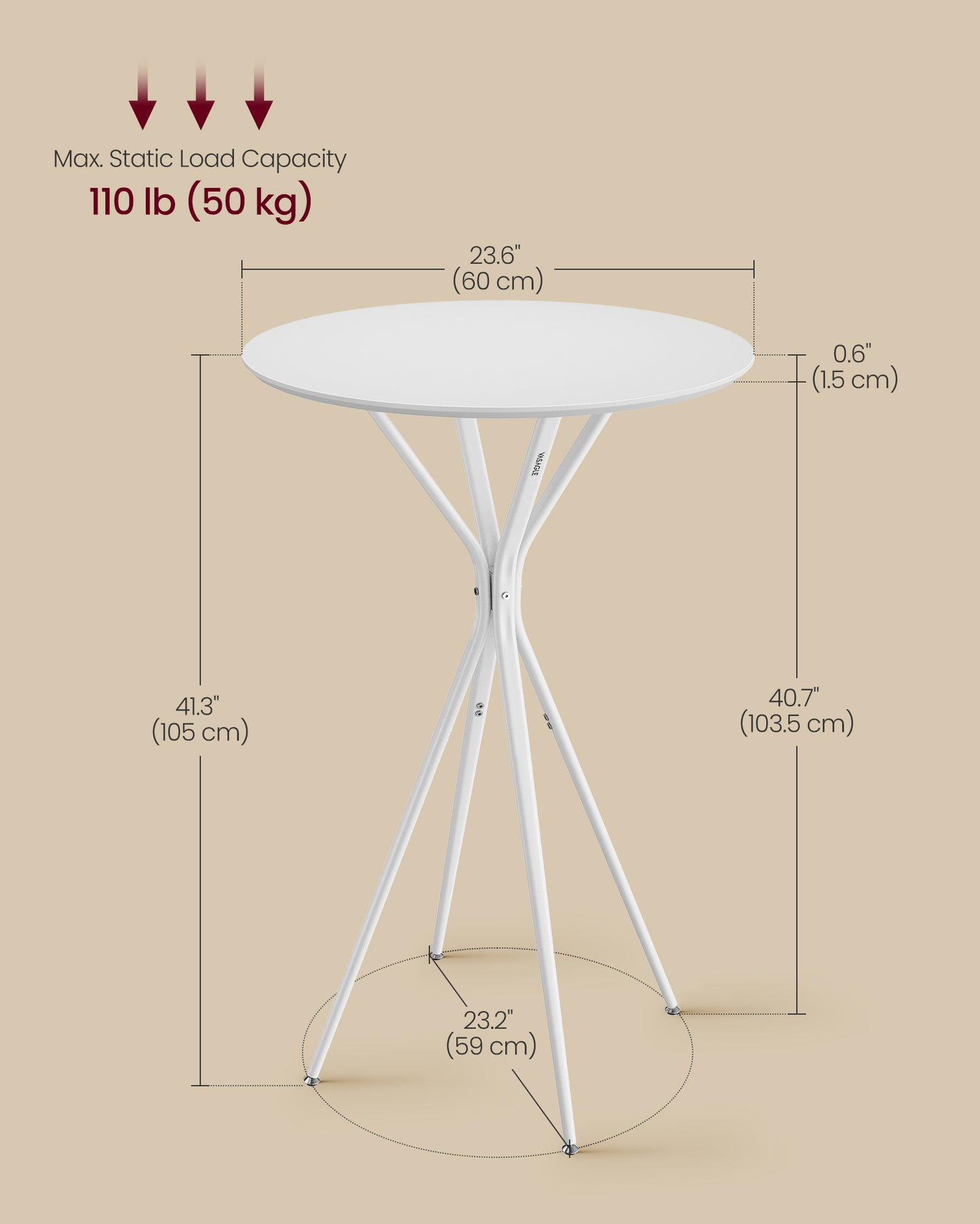 VASAGLE Bar Tables Set of 2, Round Cocktail High Top Pub Bistro Table for Events Party, White – Cloud White, Matte White