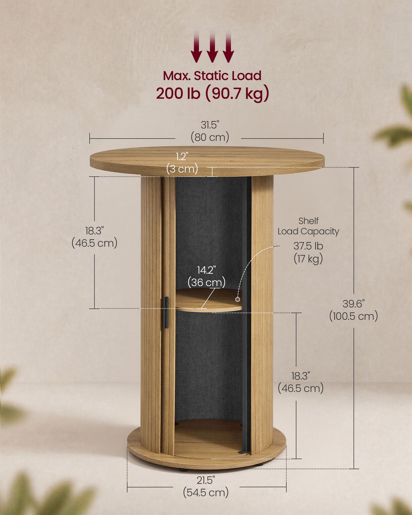 VASAGLE Round Bar Table, 39.6" H Wood Bistro Pub Table with Storage Space 31.5" Coffee Bar Table – Natural Brown and Matte Black