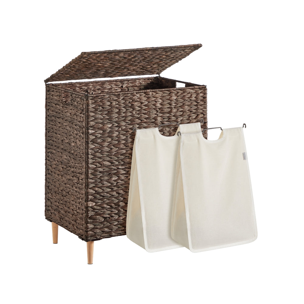 SONGMICS 34.3 Gal. (130 L) Laundry Hamper with Lid and Removable Washable Liners Espresso