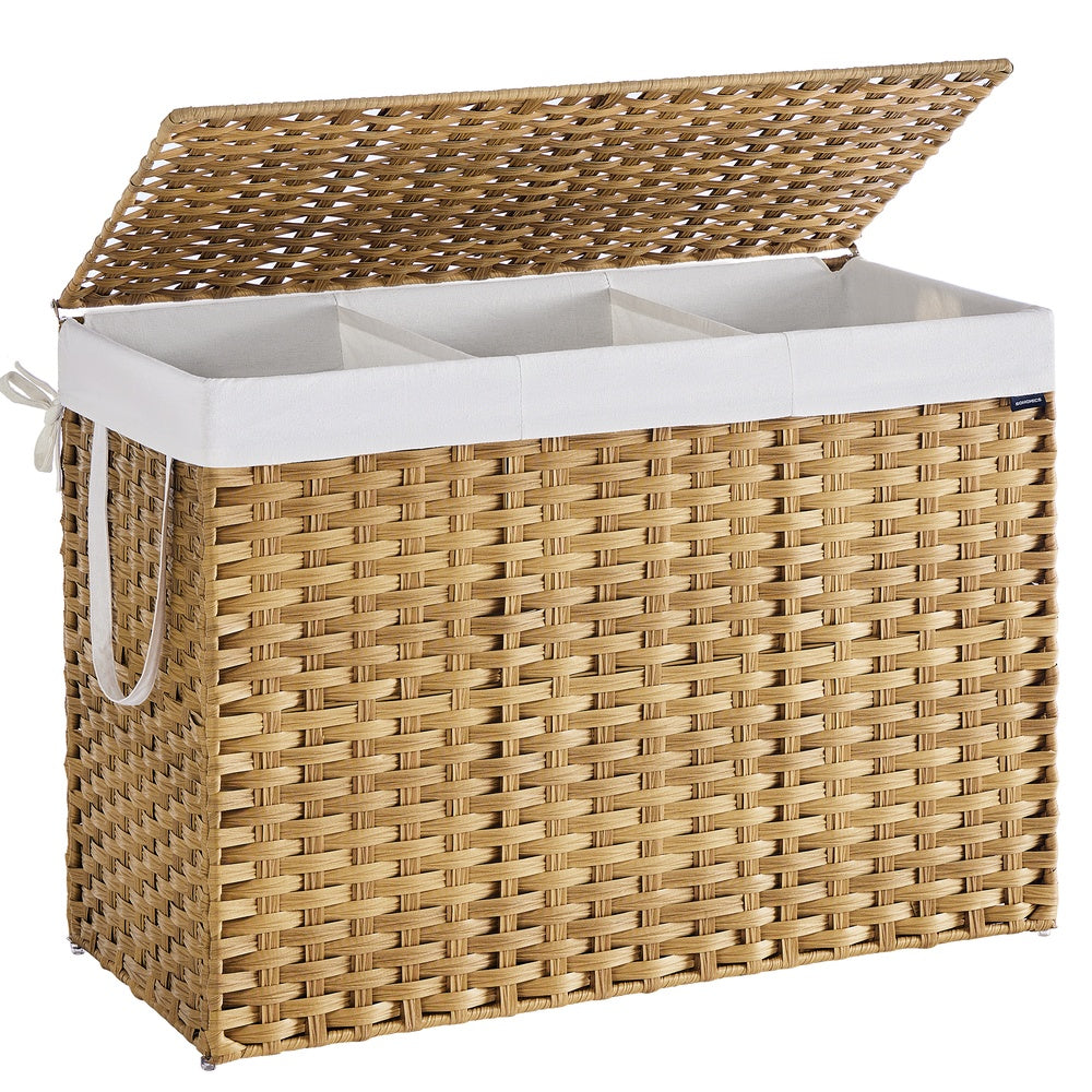 VASAGLE 52.8 Gallon (200 L) Synthetic Rattan Clothes Laundry Basket with Lid and Handles Goose Yellow – Natural