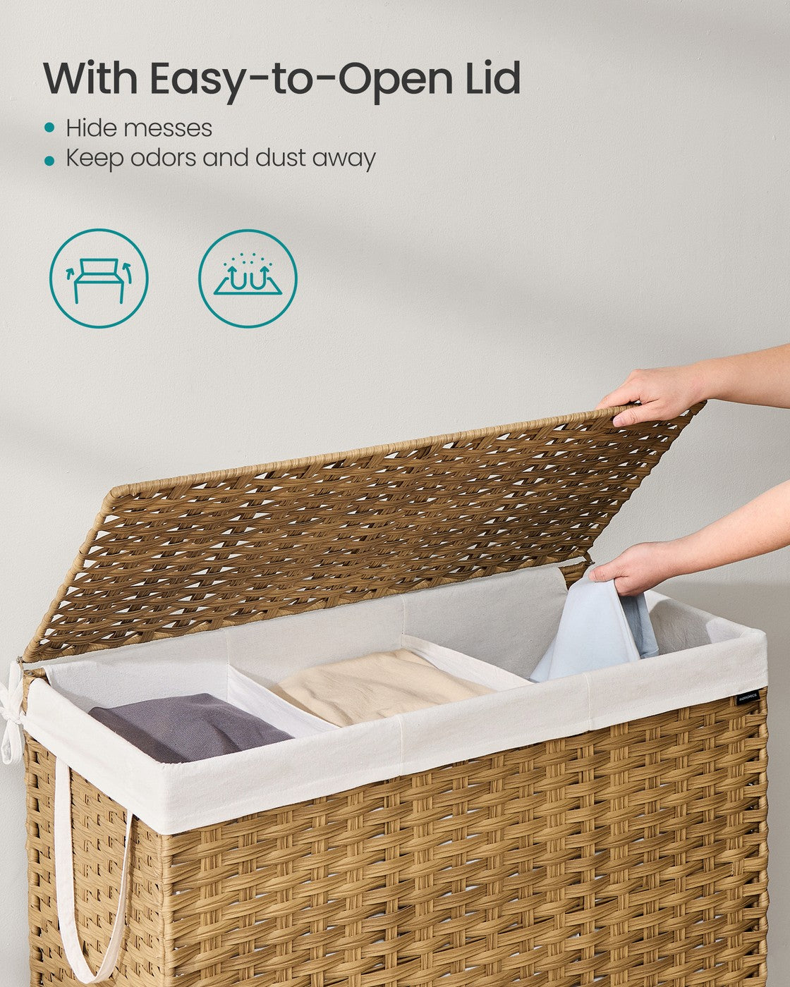 VASAGLE 52.8 Gallon (200 L) Synthetic Rattan Clothes Laundry Basket with Lid and Handles Goose Yellow – Natural