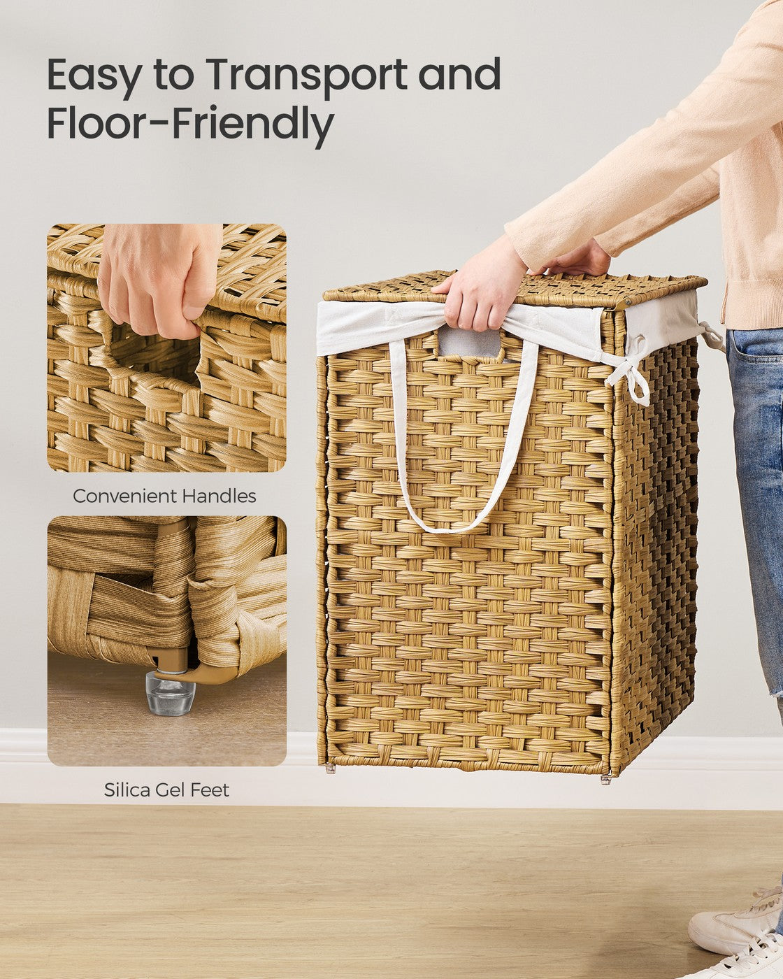 VASAGLE 52.8 Gallon (200 L) Synthetic Rattan Clothes Laundry Basket with Lid and Handles Goose Yellow – Natural
