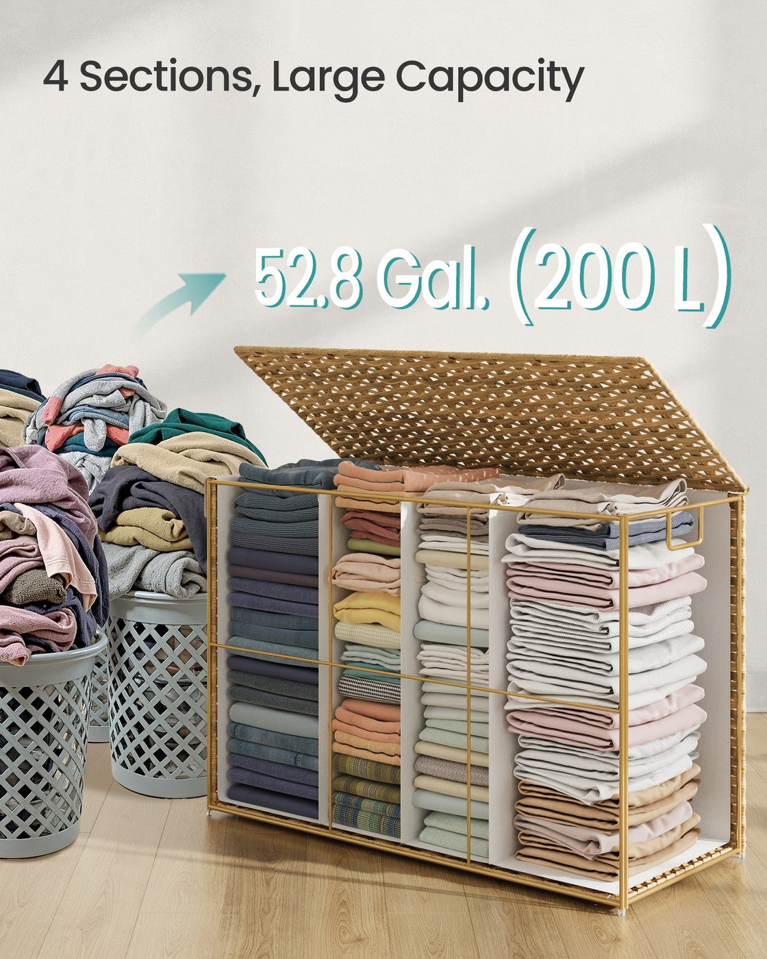 VASAGLE Laundry Hamper with Lid 200 L Clothes Hamper 15.7 X 33.9 X 24 Inches Natural