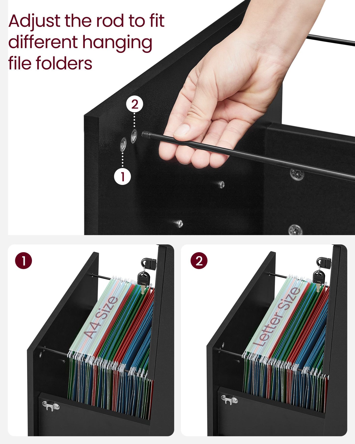 VASAGLE 2-Drawer File Cabinet, Small Rolling, Locking, Printer Stand Home Office, A4 – Ink Black