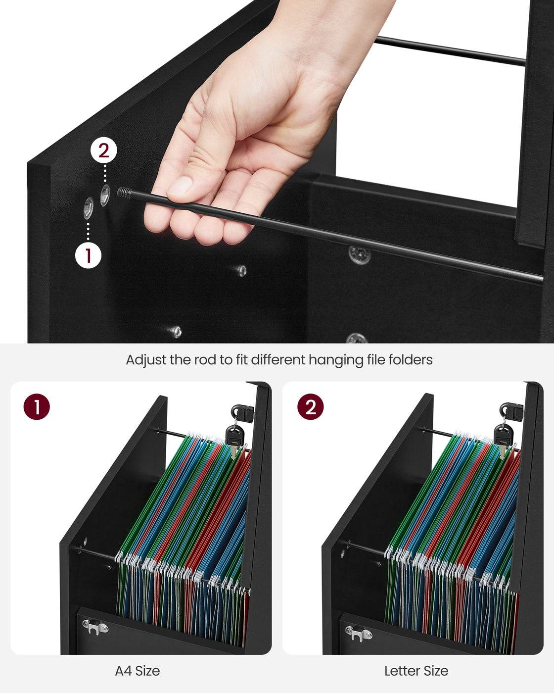VASAGLE 2-Drawer Rolling File Cabinet – Ink Black