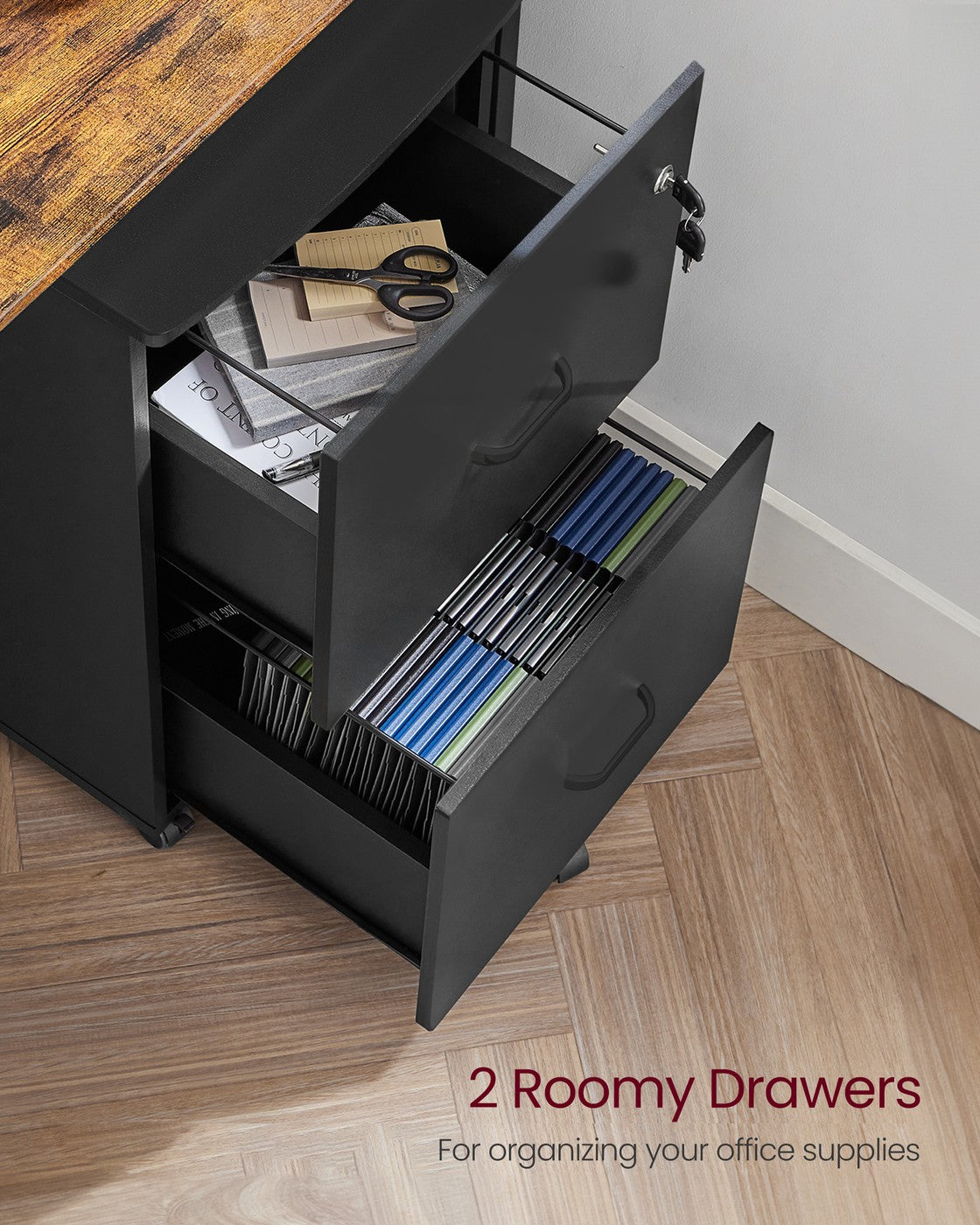 VASAGLE 2-Drawer Rolling File Cabinet – Ink Black