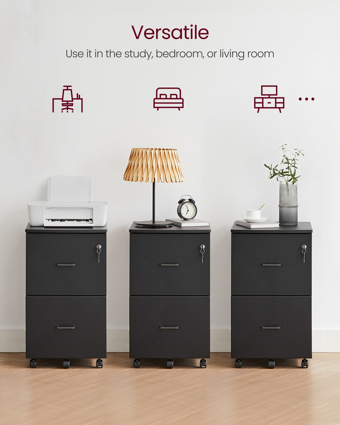 VASAGLE 2-Drawer Rolling File Cabinet – Ink Black