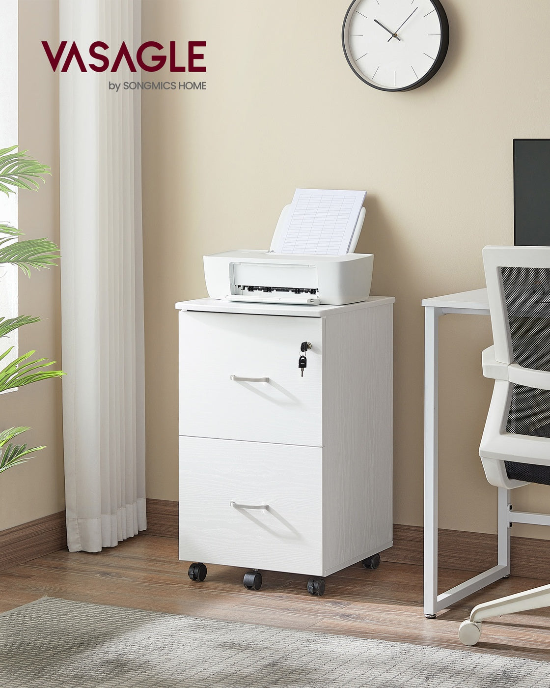 VASAGLE 2-Drawer Rolling File Cabinet – White