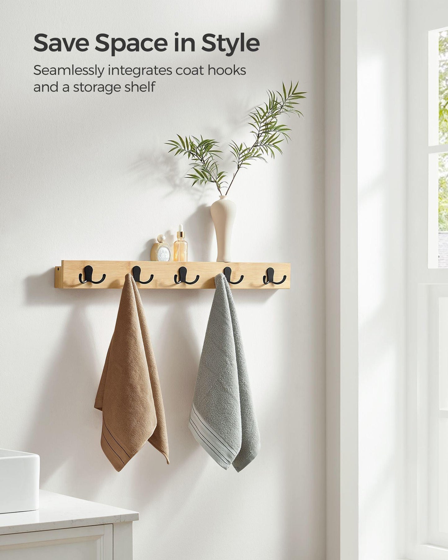 Wall-Mounted Coat Rack with 5 Hooks Natural Beige