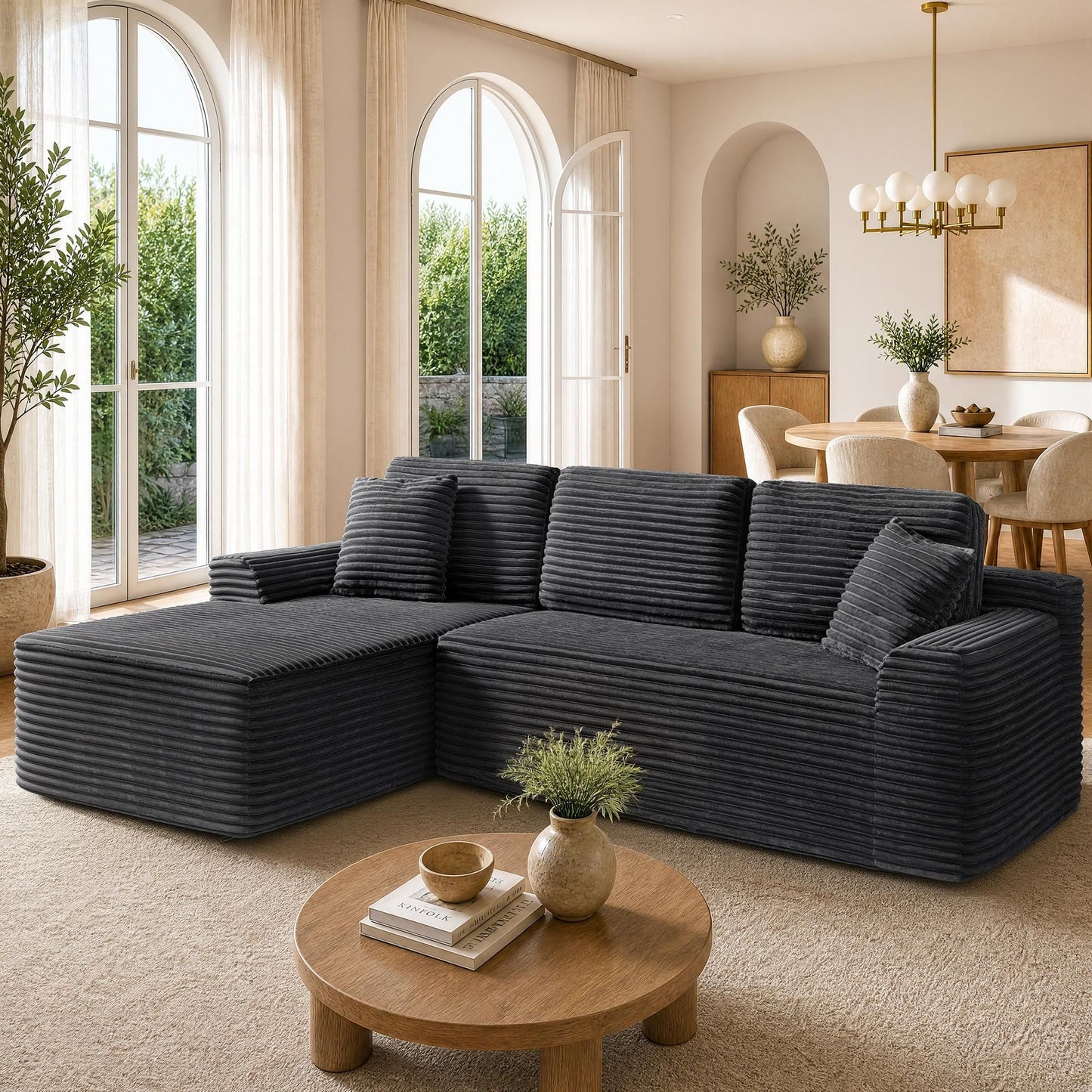 VASAGLE 107.9" Cloud Sectional Sofa, Compressed Couch for Living Room L Shaped – Slate Gray