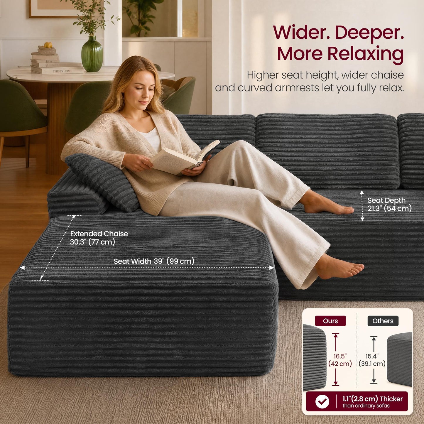 VASAGLE 107.9" Cloud Sectional Sofa, Compressed Couch for Living Room L Shaped – Slate Gray