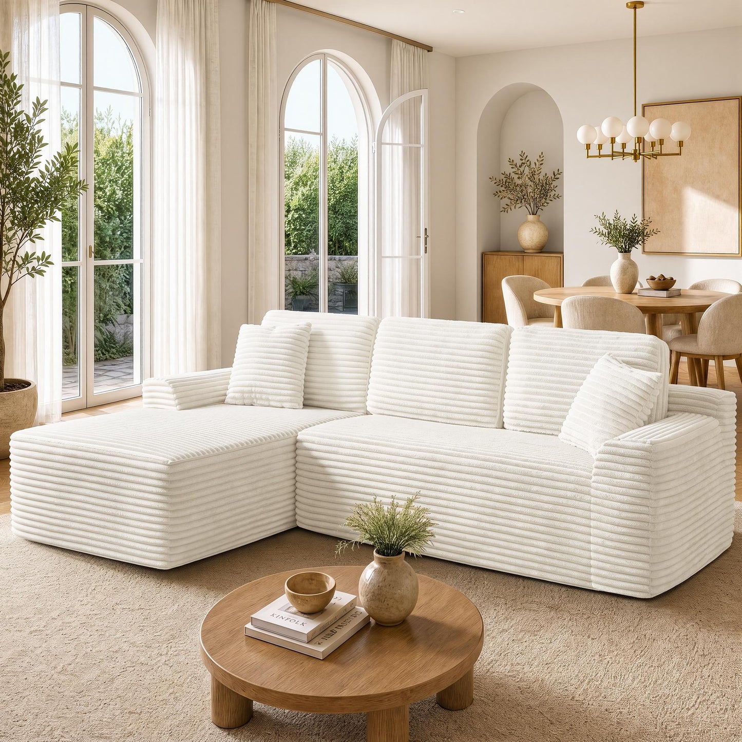 VASAGLE 107.9" Cloud Sectional Sofa, Boneless Couch for Living Room L Shaped – Cream White